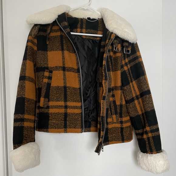 H&M Jackets & Blazers - H&M plaid fur jacket